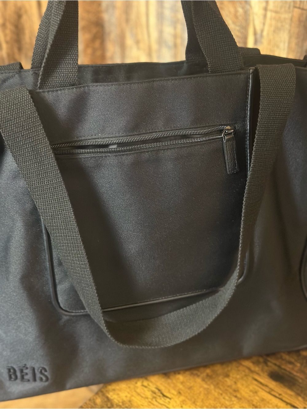 BEIS Black Duffel Tote with Front Zip Pocket